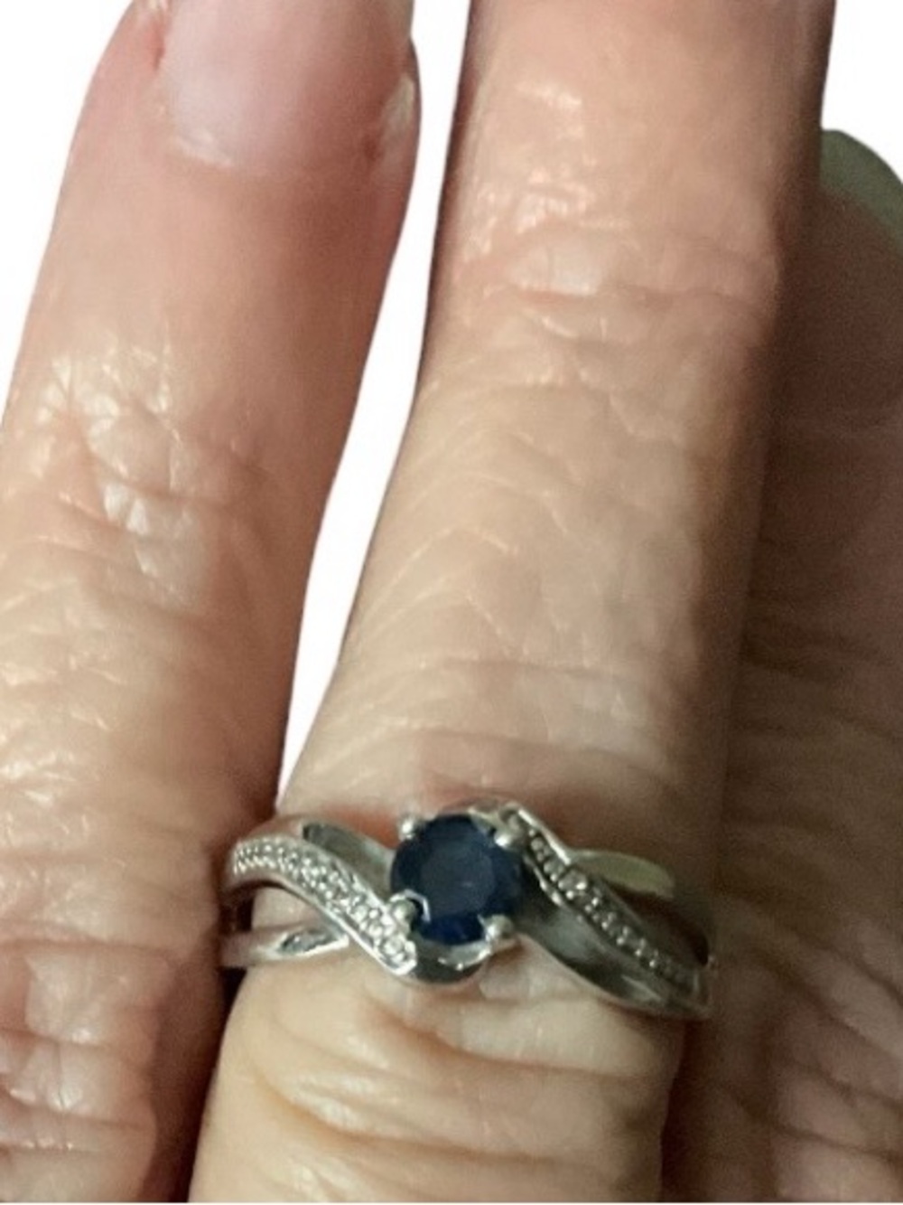 Vintage 925 Sterling Silver Blue Sapphire Bypass Ring Lightning Bolt Maker Mark